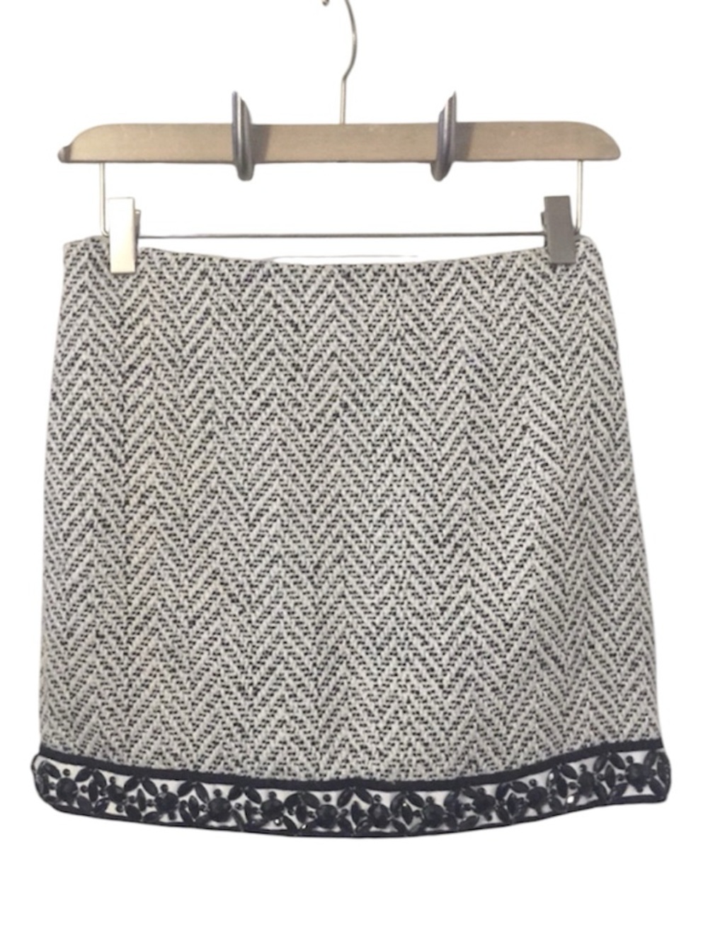 English Rose Women’s Wool Blend Beaded Chevron Pattern Tweed Mini Skirt S